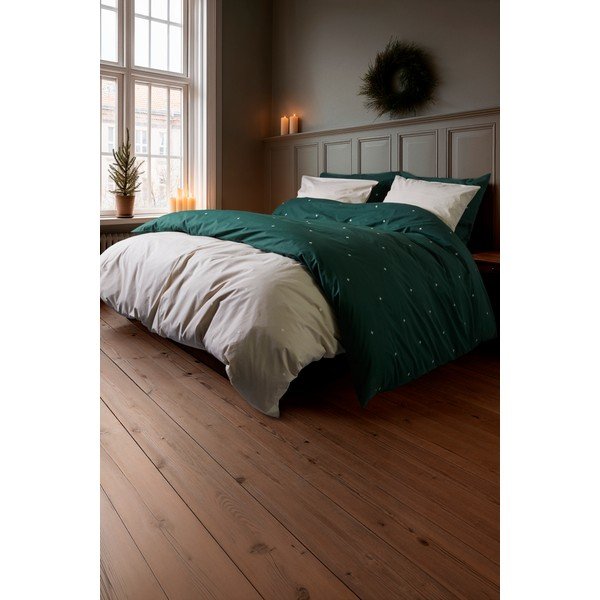 Béžové obliečky na jednolôžko z bavlneného perkálu 140x200 cm Christmas Fable – JUNA-image-4