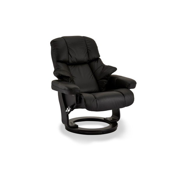 Čierne polohovacie kožené kreslo s podnožkou Furnhouse Crown-image-1