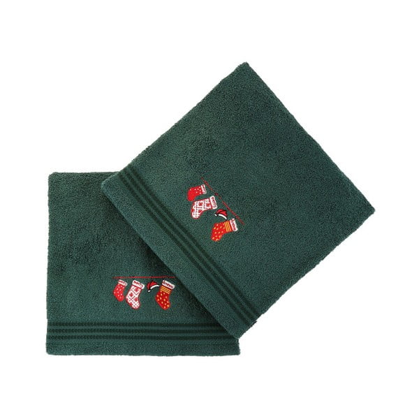 Sada 2 zelených vianočných uterákov Stockings, 70x140 cm