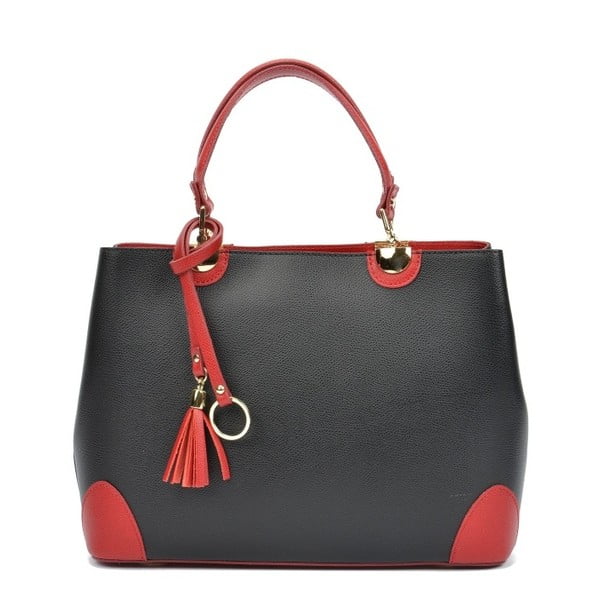Čierna kožená kabelka s červenými detailmi Isabella Rhea Gala