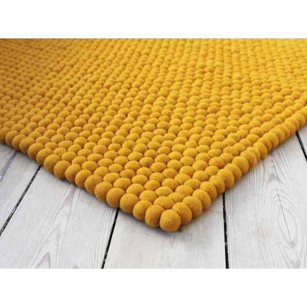 Horčicovožltý guľôčkový vlnený koberec Wooldot Ball rugs, ⌀ 120 x 180 cm