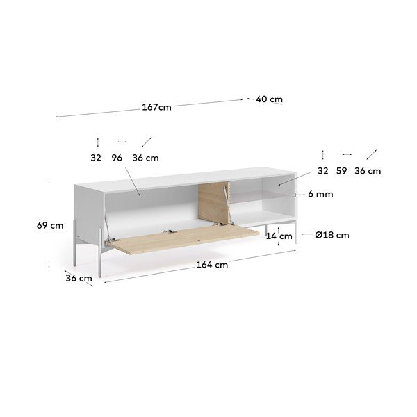 Biela TV komoda s dvierkami z jaseňového dreva Kave Home Marielle, šírka 167 cm-image-3