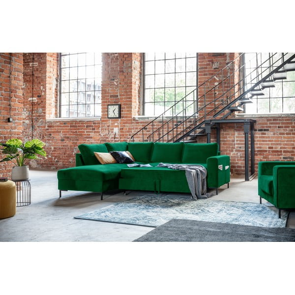 Tmavozelená zamatová rozkladacia rohová pohovka (ľavý roh) Lofty Lilly – Miuform-image-4