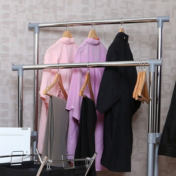 Kovový teleskopický/pojazdný stojan na oblečenie v striebornej farbe – Premier Housewares-image-1