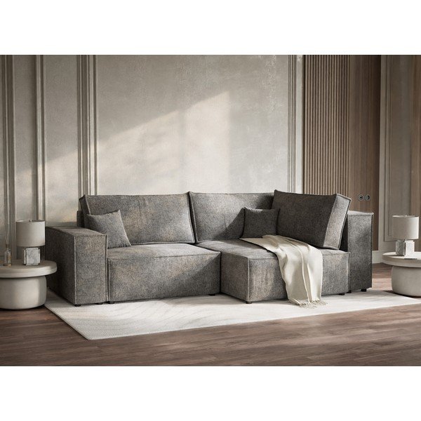 Sivá ženilková rozkladacia/s úložným priestorom rohová pohovka (pravý roh/do L) Tonga – Maison de Rêve-image-4