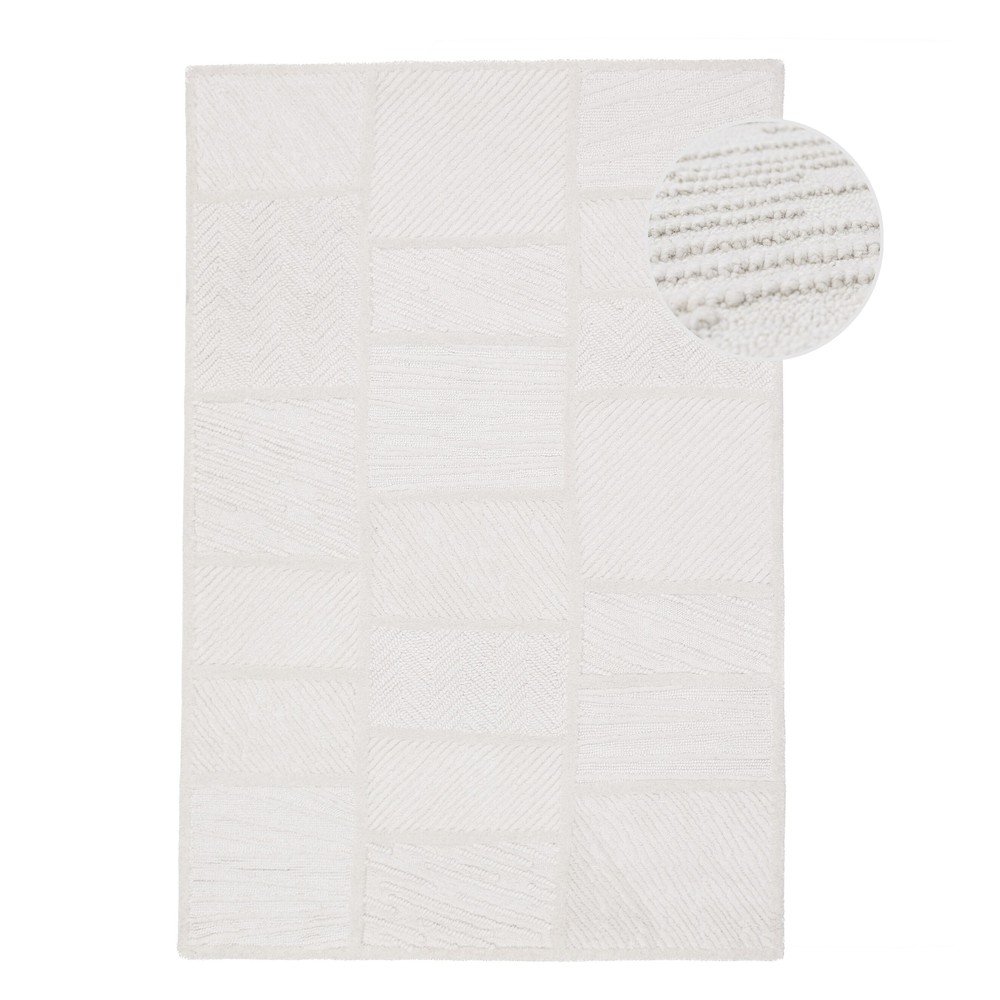 E-shop Biely ručne tkaný koberec s prímesou vlny 140x200 cm Sculptured Blocks – Flair Rugs