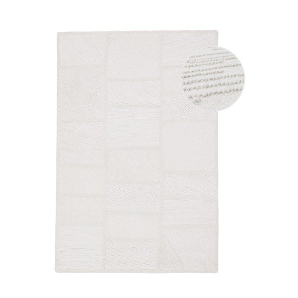 Biely ručne tkaný koberec s prímesou vlny 140x200 cm Sculptured Blocks – Flair Rugs