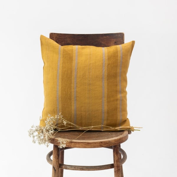 Ľanová obliečka na vankúš 40x40 cm Amber Bronze Stripes – Linen Tales