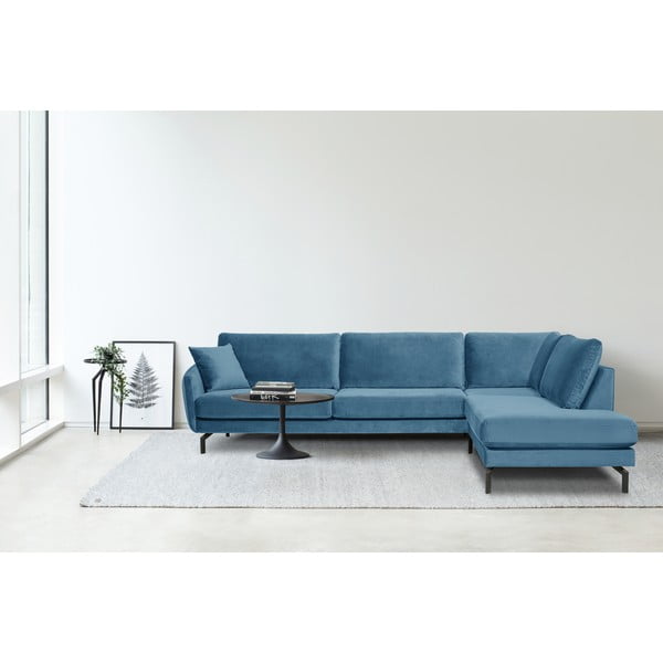 Modrá zamatová rohová pohovka (pravý roh) Magic - Scandic-image-1