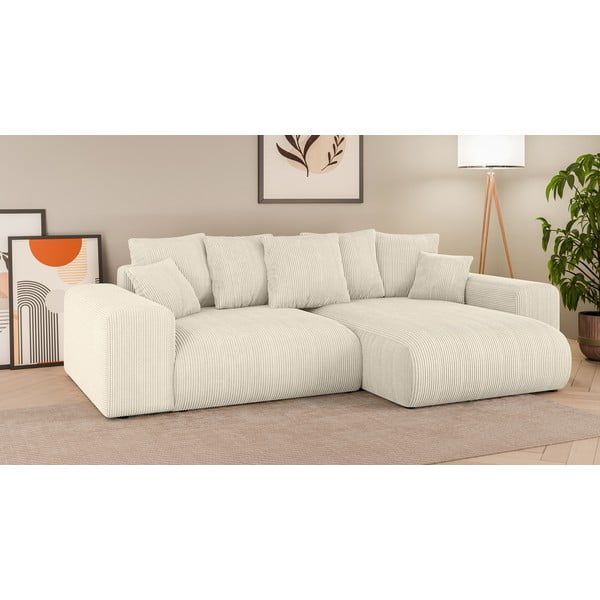 Krémová menčestrová rozkladacia rohová pohovka s úložným priestorom (variabilný roh) Luma – Ropez-image-1