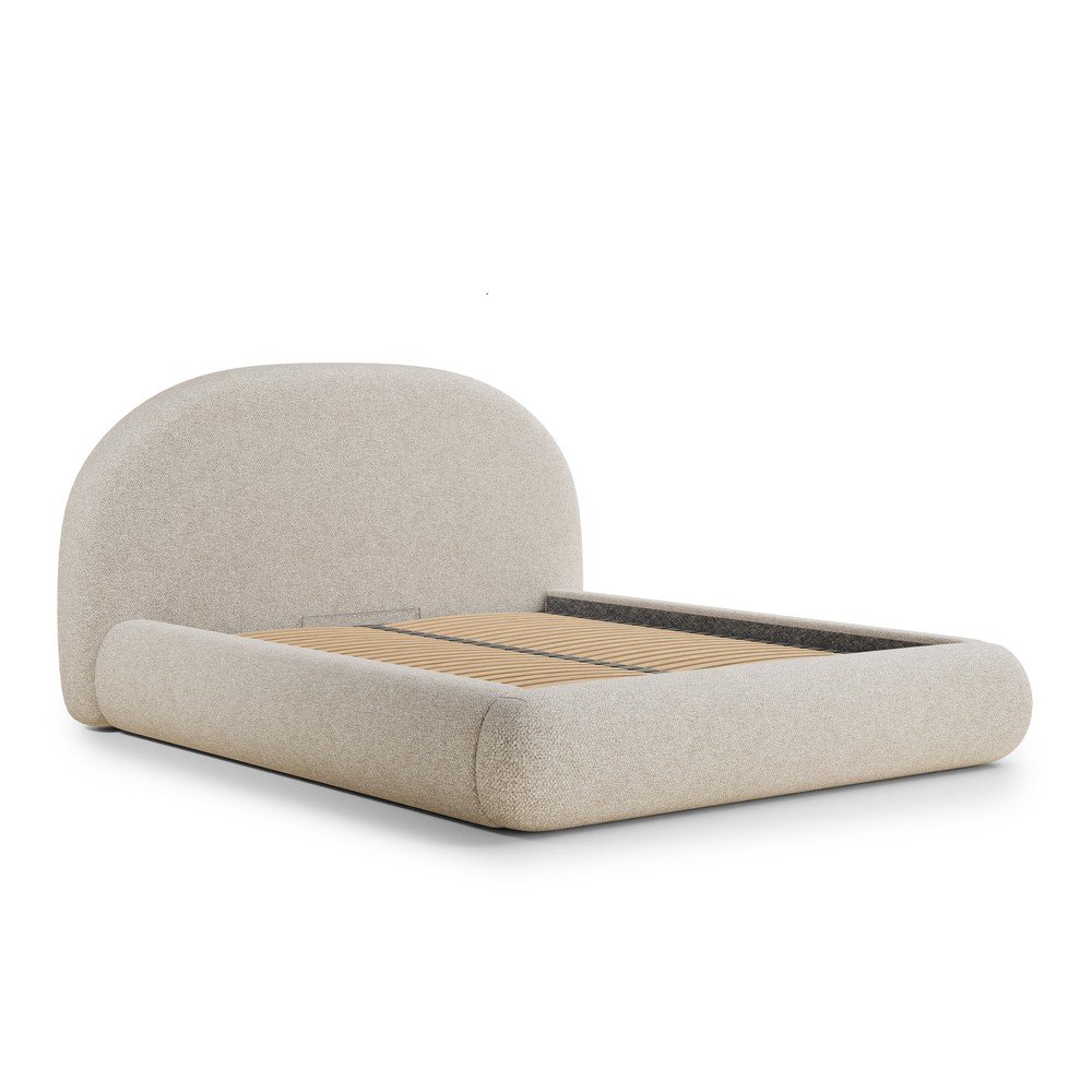 Krémovobiela čalúnená dvojlôžková posteľ s úložným priestorom s roštom 160x200 cm Maumere – Maison de Rêve