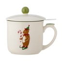 Krémový hrnček s vianočným motívom so sitkom z kameniny 300 ml Valentin – Bloomingville