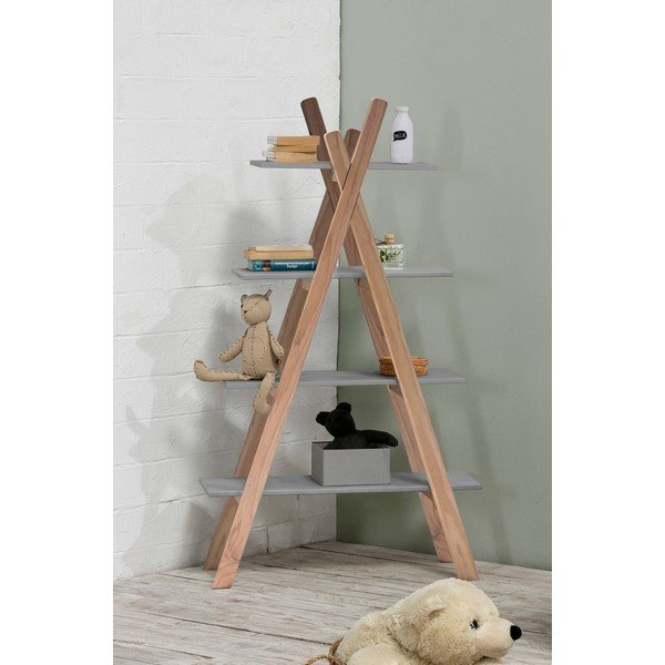 Detská knižnica so sivými policami s konštrukciou z borovicového dreva Marckeric Elisa-image-1