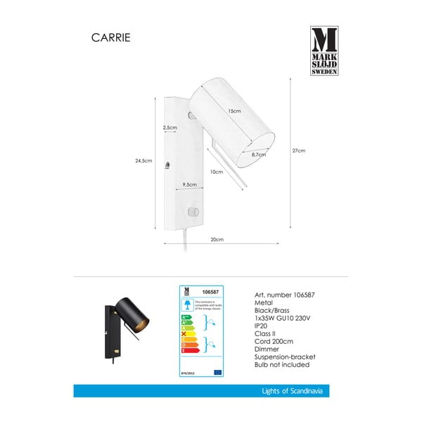 Čierne nástenné svietidlo Markslöjd Carrie-image-1