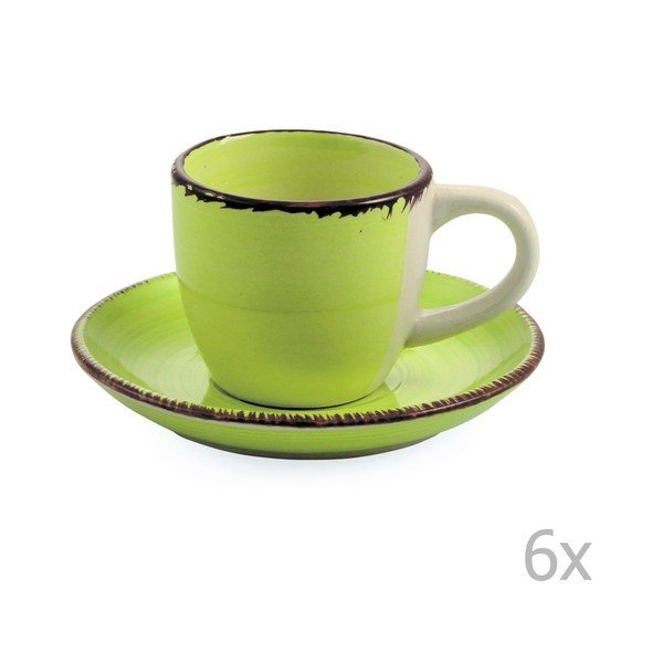 Set 6 zelených šálok s tanierikom Villa d'Este Verde, 90 ml