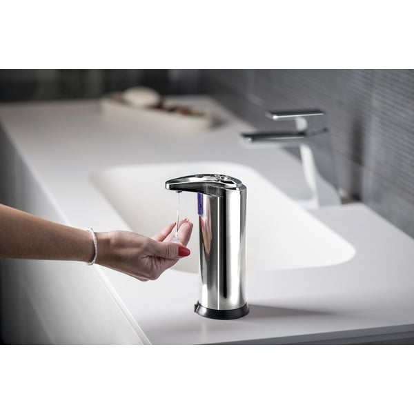 Bezdotykový dávkovač mydla z nehrdzavejúcej ocele v lesklej striebornej farbe 240 ml Aqualine  – Sapho-image-1