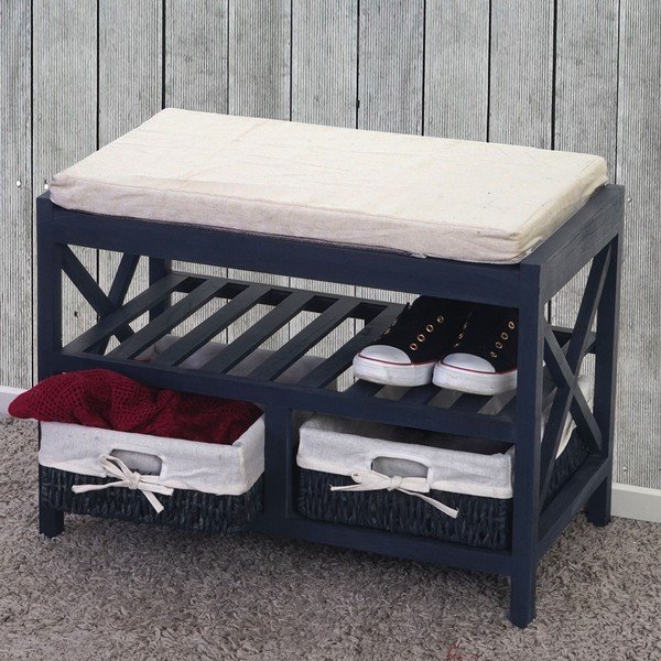 Modrá skrinka na topánky s lavicou Mendler Shabby-image-1