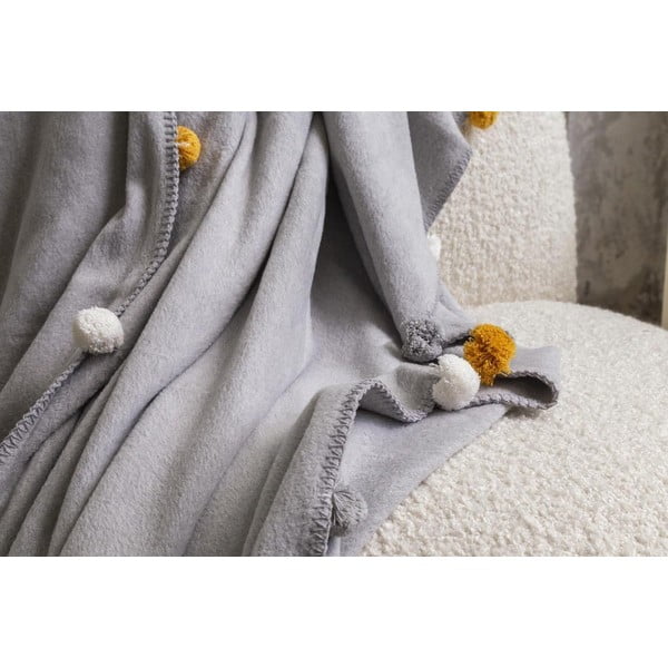 Sivý fleecový pléd 150x200 cm Pom Pom – Mijolnir-image-3