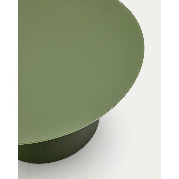 Zelený okrúhly konferenčný stolík so sklenenou doskou ø 80 cm Wilshire – Kave Home-image-3