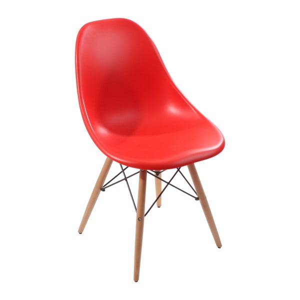 Červená stolička s drevenými nohami InArt Stella
