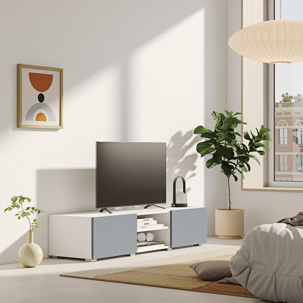 Sivo-biely TV stolík 140x31 cm Podium – TemaHome-image-1