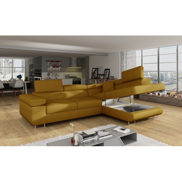 Žltá rozkladacia/s úložným priestorom rohová pohovka (pravý roh/do L) Anton – ELTAP-image-4