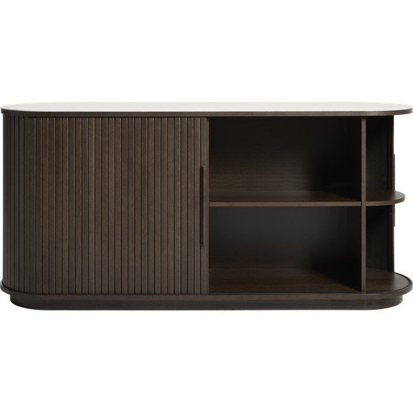 Komoda s keramickou doskou s posuvnými dverami v tmavo prírodnej farbe 165x76x45 cm Enna – Unique Furniture-image-2