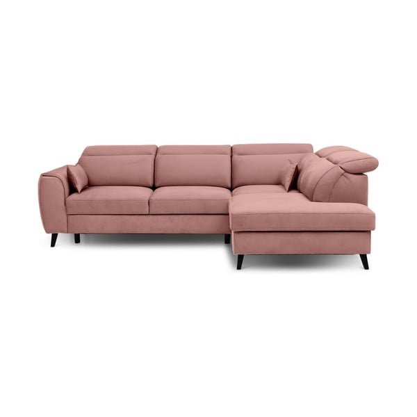 Ružová zamatová rozkladacia/s úložným priestorom rohová pohovka (pravý roh/do L) Noble – ELTAP