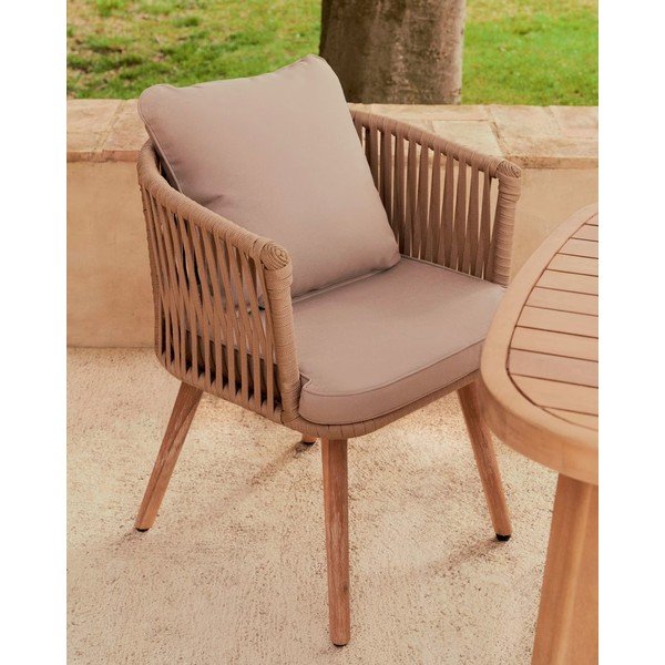 Záhradné stoličky z akáciového dreva s béžovým polstrovaním Kave Home Hemilce-image-1