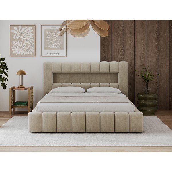 Béžová čalúnená dvojlôžková posteľ s úložným priestorom s roštom 140x200 cm Lamica – ELTAP-image-2