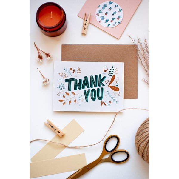 Ďakovná kartička z recyklovaného papiera s obálkou Printintin Thank you, formát A6-image-1