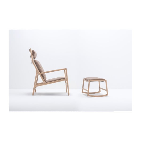 Kreslo s konštrukciou z masívneho dubového dreva a hnedým koženým sedadlom Gazzda Dedo-image-3