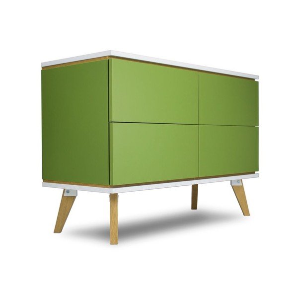 Komoda v dekore dreva so 4 zásuvkami a so zelenými detailmi SKANDICA Jorgen-image-2