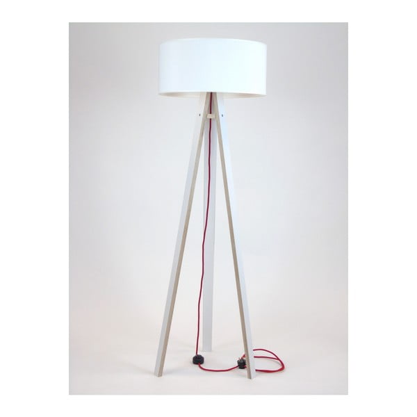 Biela stojacia lampa s bielym tienidlom a červeným káblom Ragaba Wanda