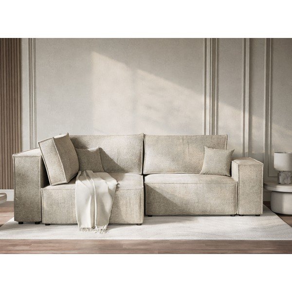 Béžová ženilková rozkladacia/s úložným priestorom rohová pohovka (ľavý roh/do L) Tonga – Maison de Rêve-image-1