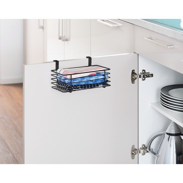 Čierny závesný kovový košík na kuchynské dvierka Wenko Slim, 24 x 15 cm-image-1
