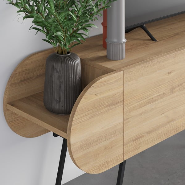 TV stolík v dekore duba v prírodnej farbe 195x57 cm Saluso – Marckeric-image-3