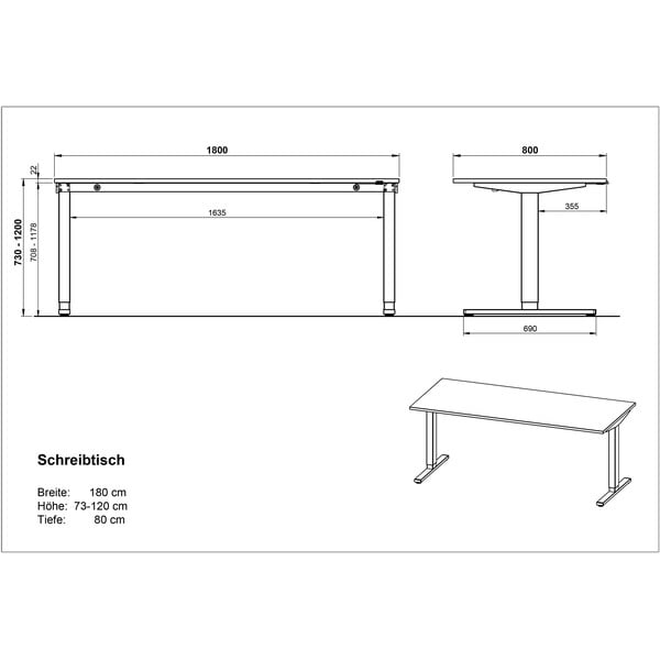 Pracovný stôl s elektricky nastaviteľnou výškou s doskou v dubovom dekore 80x180 cm Lissabon – Germania-image-4