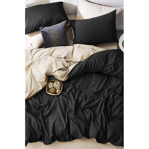 Čierno-krémové bavlnené obliečky na dvojlôžko/predĺžené s plachtou 200x220 cm - Mila Home-image-3