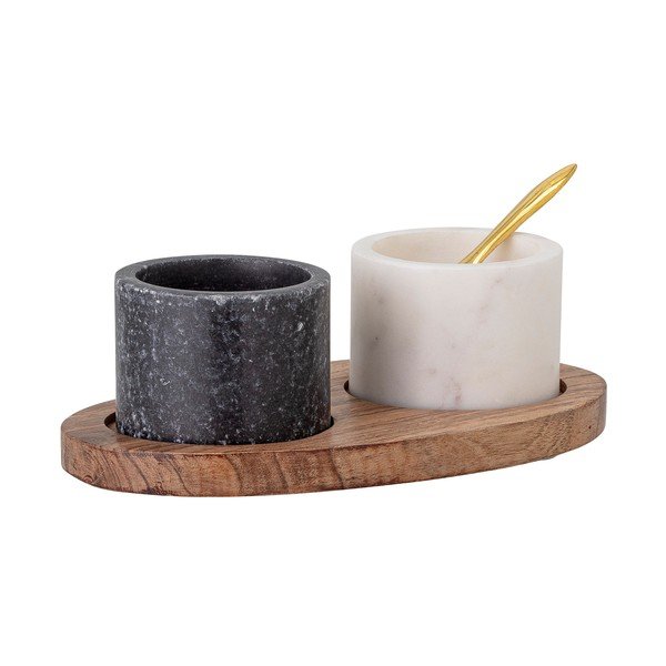 Set mramorovej soľničky a koreničky s dreveným podnosom a lyžicou Bloomingville Florio-image-1