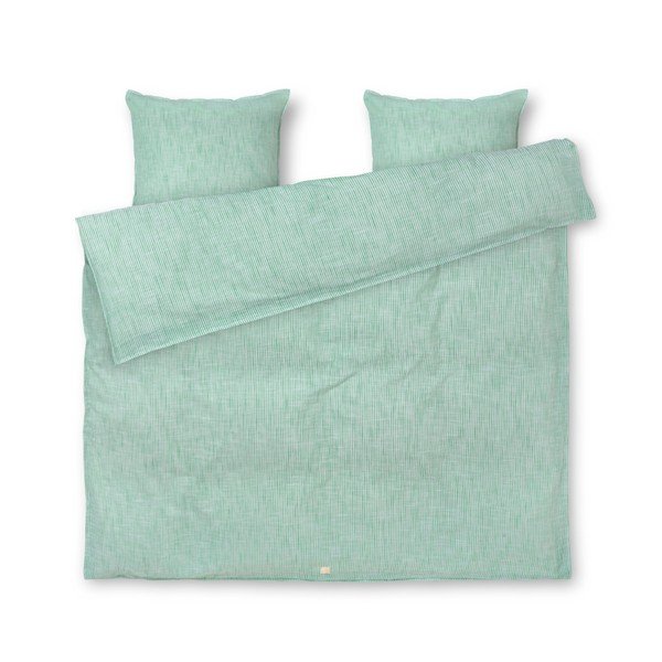 Bielo-zelené predĺžené obliečky na dvojlôžko z bio bavlny 200x220 cm Monochrome Lines - JUNA