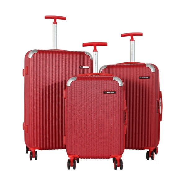 Sada 3 červených cestovných kufrov na kolieskach Travel World