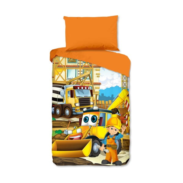 Oranžové bavlnené detské obliečky na jednolôžko 140x200 cm Building – Good Morning