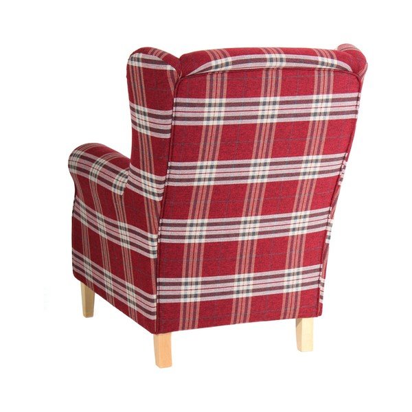 Červené kárované kreslo ušiak Max Winzer Lorris-image-4