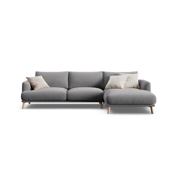 Sivá zamatová rohová pohovka (pravý roh/s leňoškou) Naomi – Micadoni 