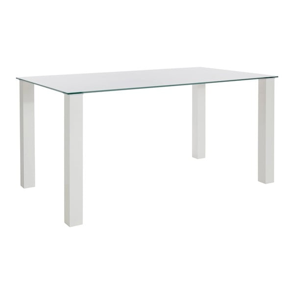 Lesklý biely jedálenský stôl s doskou z tvrdeného skla Støraa, 90 × 160 cm