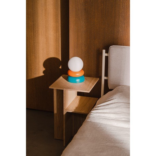 Stolová lampa z masívneho dreva v petrolejovej farbe/oranžová so skleneným tienidlom (výška  24 cm) Otem – noo.ma-image-1