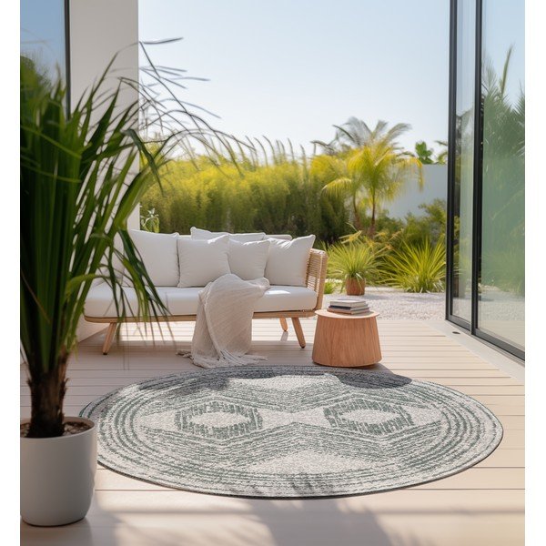 Krémovo-zelený okrúhly vonkajší koberec ø 140 cm Gemini – Elle Decoration-image-1