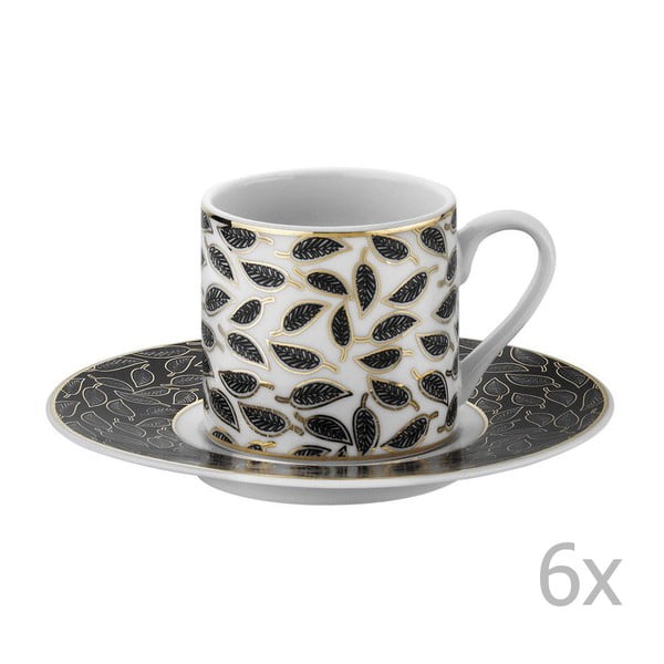 Sada 6 porcelánových hrnčekov na kávu s tanierikmi Parthena, 50 ml