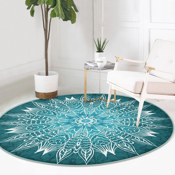 Tyrkysovomodrý prateľný okrúhly koberec vhodný pre robotické vysávače ø 100 cm Comfort – Mila Home-image-2